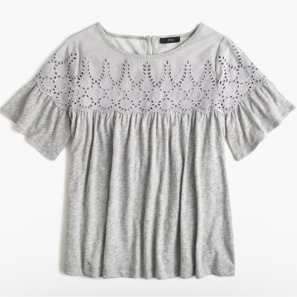 NWT J.Crew Flutter Sleeve Eyelet Babydoll Top tee size S